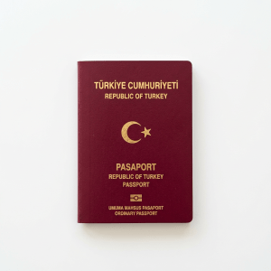 Turkish passport on white background